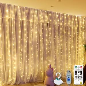 Warm White Curtain Fairy Lights with Remote Control