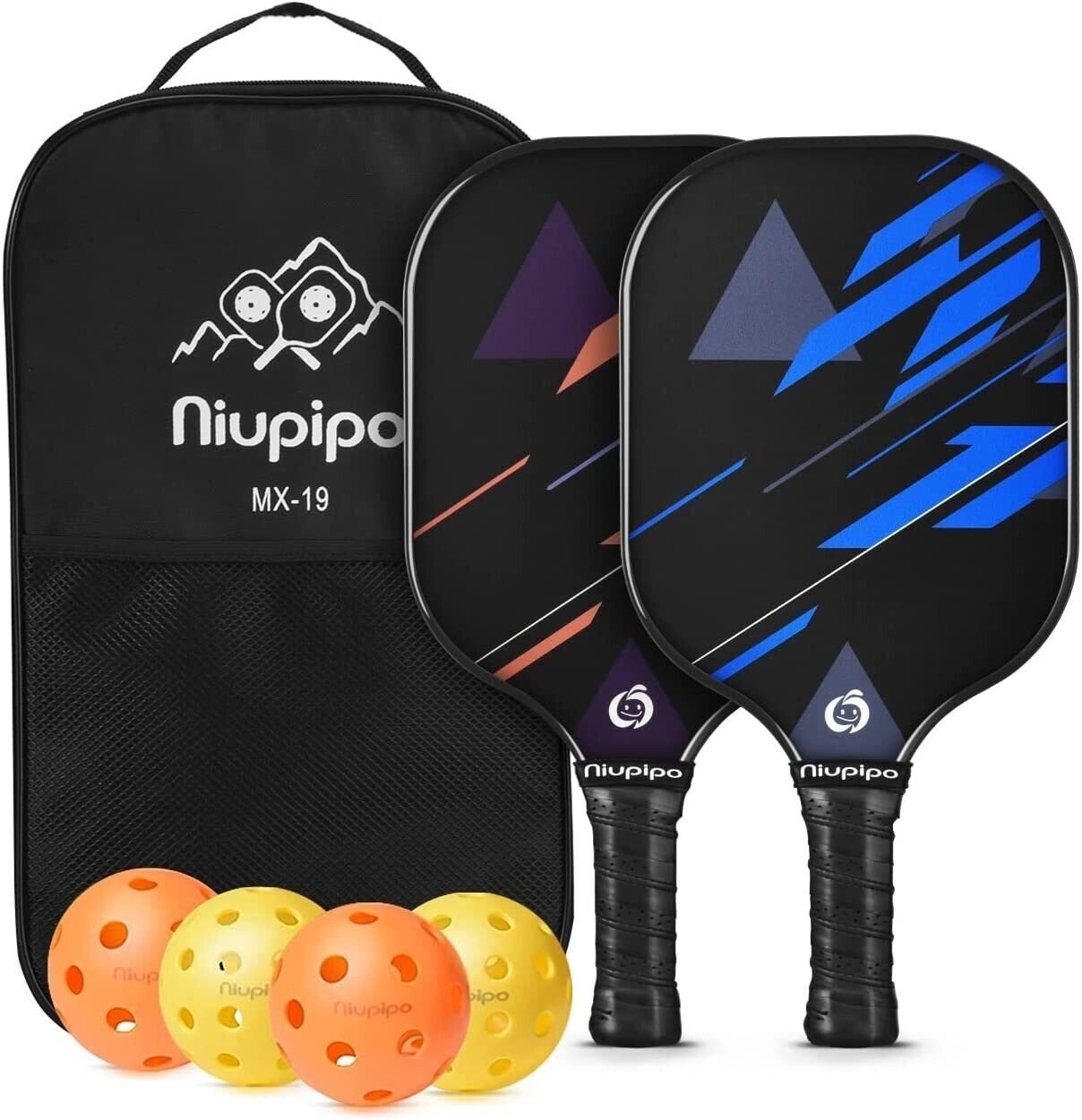 NIUPIPO-MX19 Lightweight Fiberglass Pickleball Racket Set