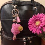 Sparkly Pickleball Keychain with Pink Paddle Charm