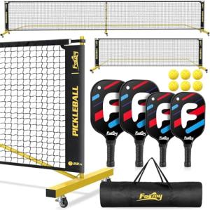 Fostoy Portable Pickleball Net Set with Paddles