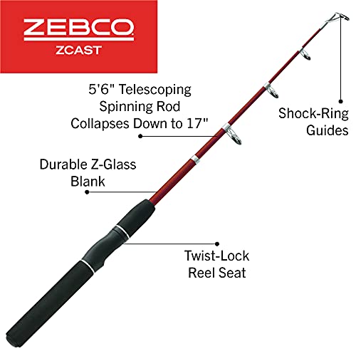 Zebco Z-Cast Spinning Fishing Rod, Extendable 17-Inches