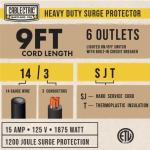 Heavy Duty Power Strip with 6 Outlets and 9 Ft Cord