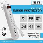 15 Ft Surge Protector Power Strip with 6 Outlets