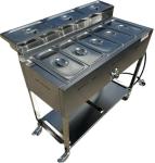 5 Pan Commercial Food Warmer Cart with Condiment Containers