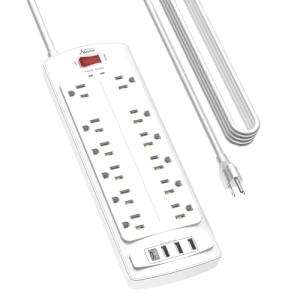 ALESTOR Surge Protector Power Strip, 12 Outlets, 4 USB