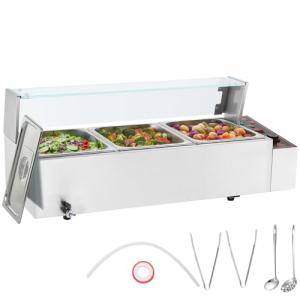 VEVOR 3-Pan Electric Food Warmer with Glass Cover