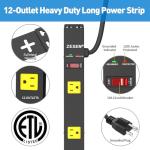 ZESEN 12 Outlet Heavy Duty Power Strip