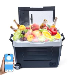 Portable 12V Car Fridge Freezer with Wheels