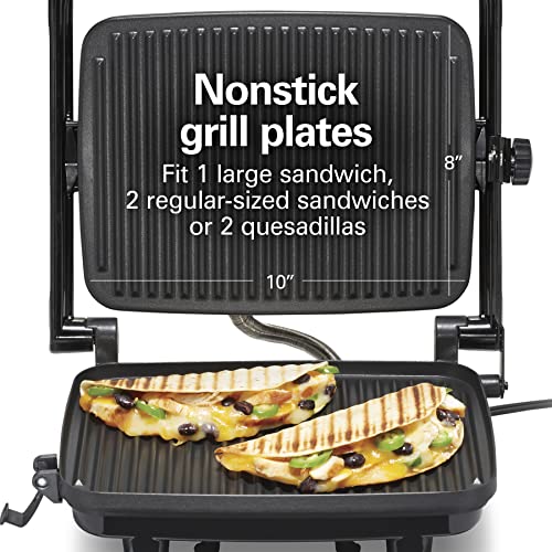 Hamilton Beach Panini Press Grill, Red, Nonstick Grids