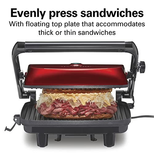 Hamilton Beach Panini Press Grill, Red, Nonstick Grids