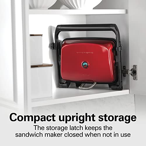 Hamilton Beach Panini Press Grill, Red, Nonstick Grids