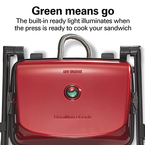 Hamilton Beach Panini Press Grill, Red, Nonstick Grids