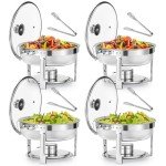 4-Pack 6qt Round Glass-Lid Buffet Chafers