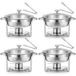 4-Pack 6qt Round Glass-Lid Buffet Chafers