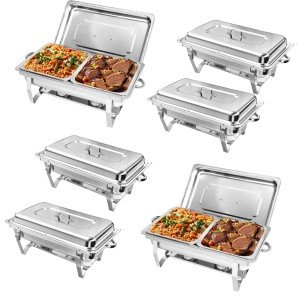 6 Pack 8 Qt Stainless Steel Chafing Dish Set
