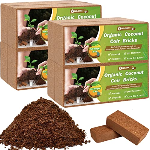 ZeeDix Organic Compressed Coconut Coir Bricks - 8 Pack