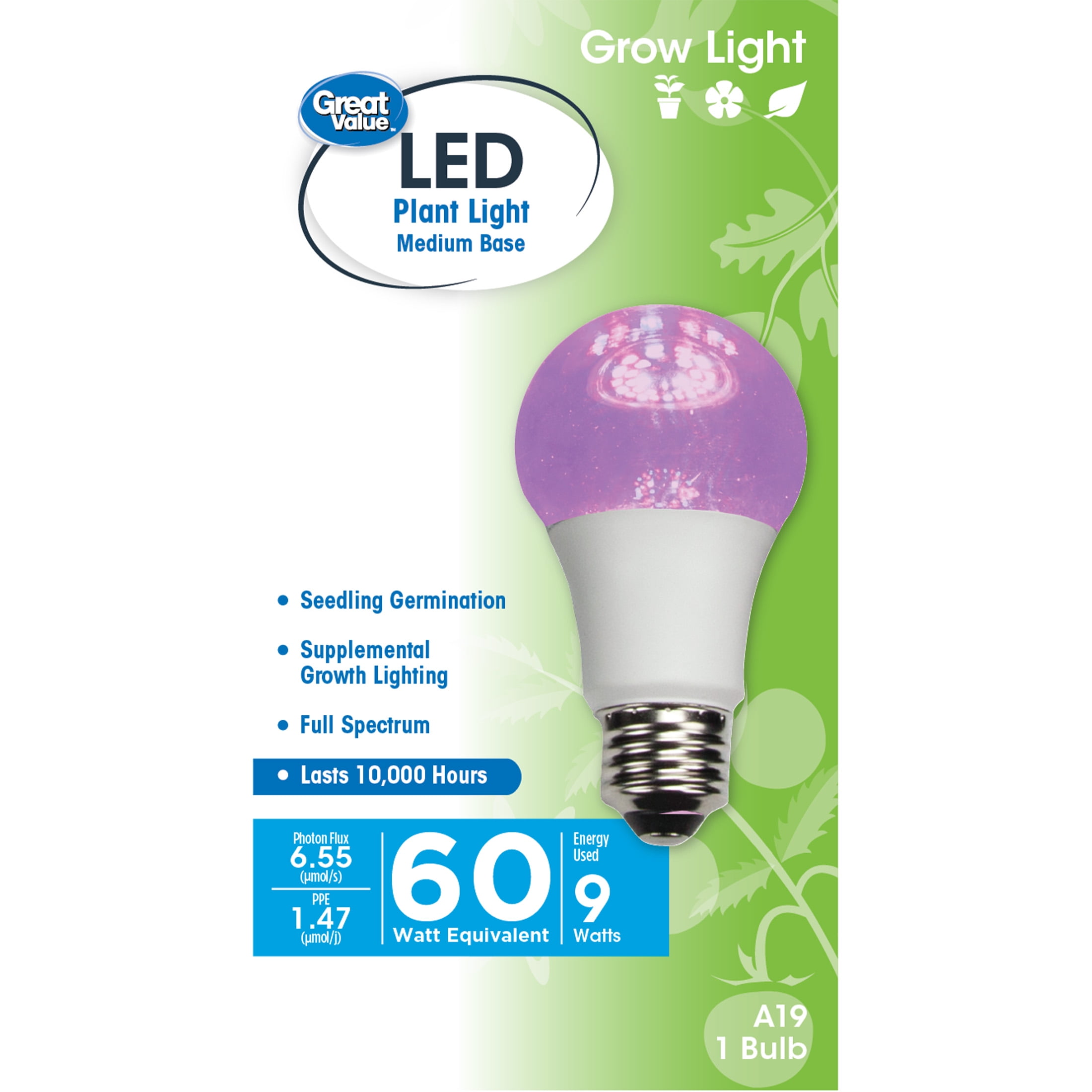 9W LED Grow Light Bulb, Non-Dimmable A19