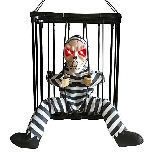 Motion Sensor Talking Skeleton in Cage Decor