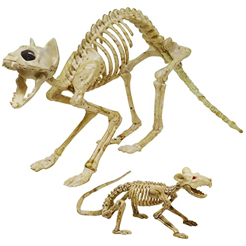 Skeleton Cat and Rat Halloween Yard Decor