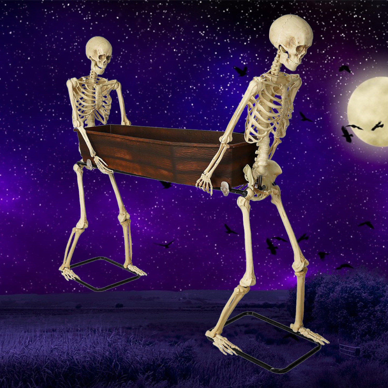 Life-Size Skeleton Duo with Coffin Halloween Prop