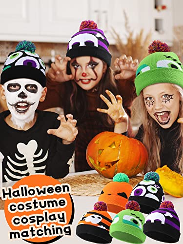 Halloween Beanie with Skull and Pumpkin Design