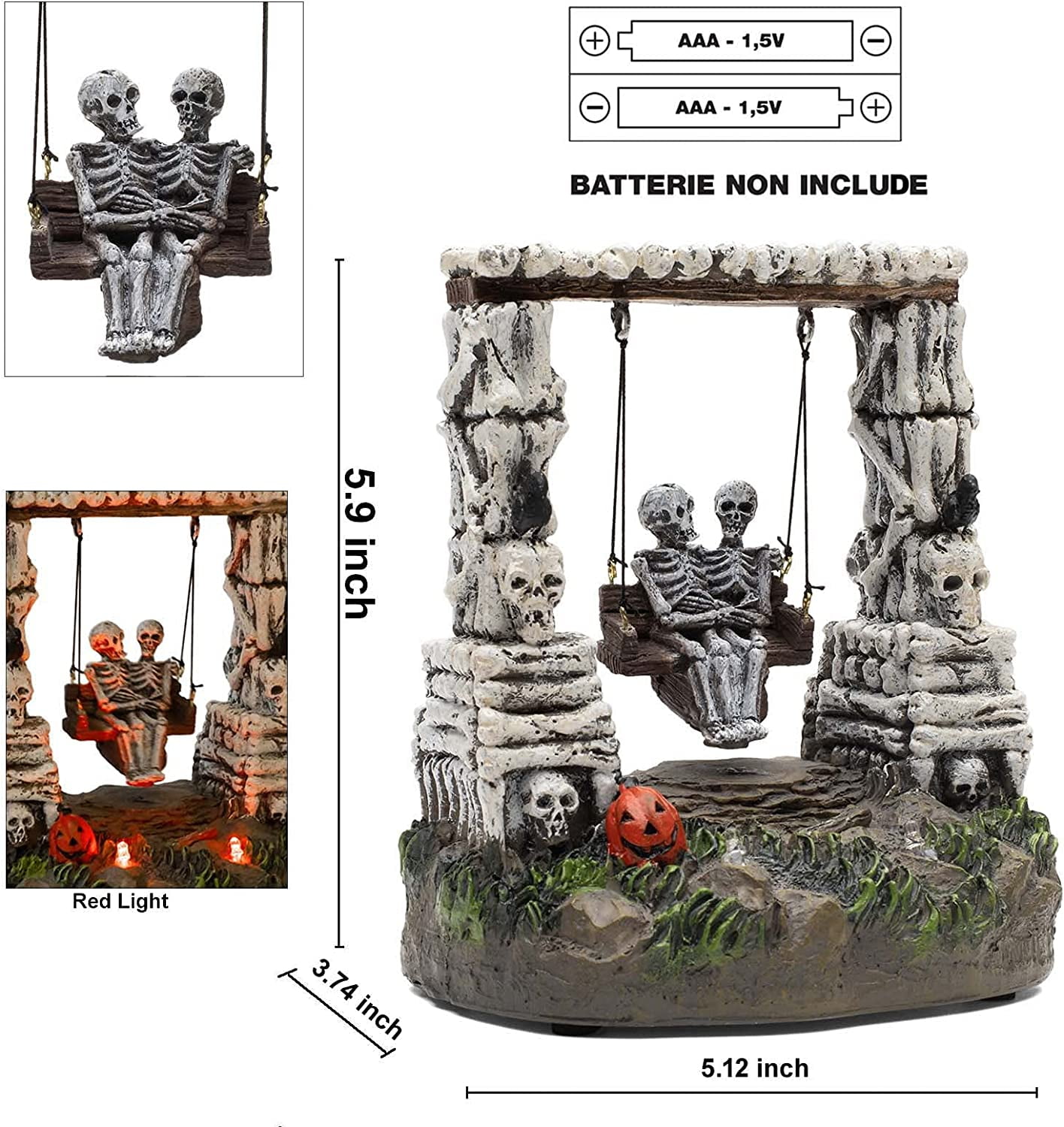 LED Swinging Skeleton Halloween Figurine