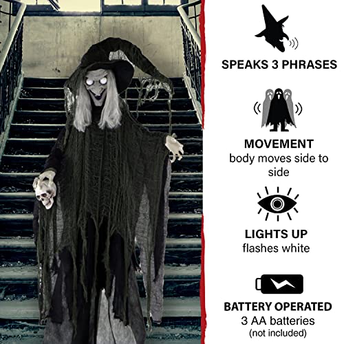 Talking Witch Prop with Rotating Body for Halloween