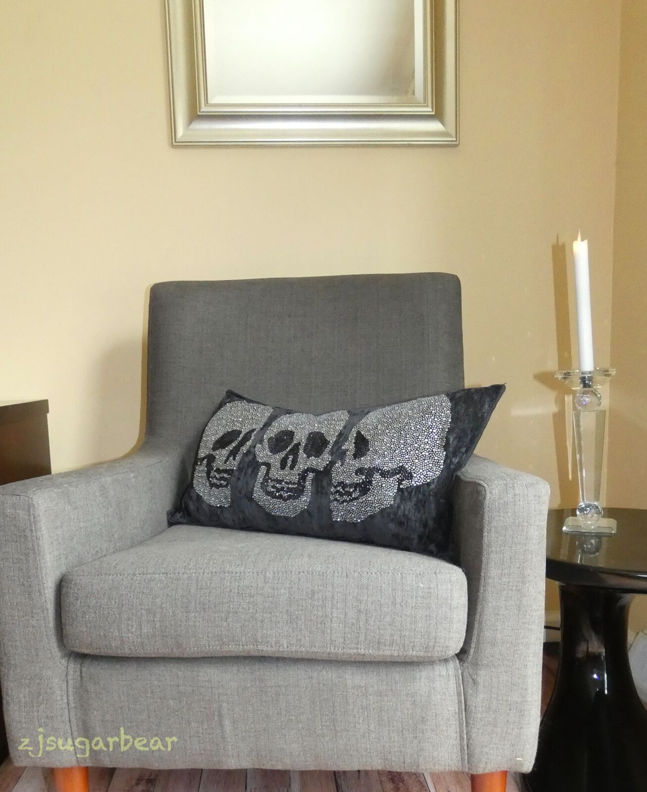 Crystal Skull Pillow - Black & Silver Halloween Decor