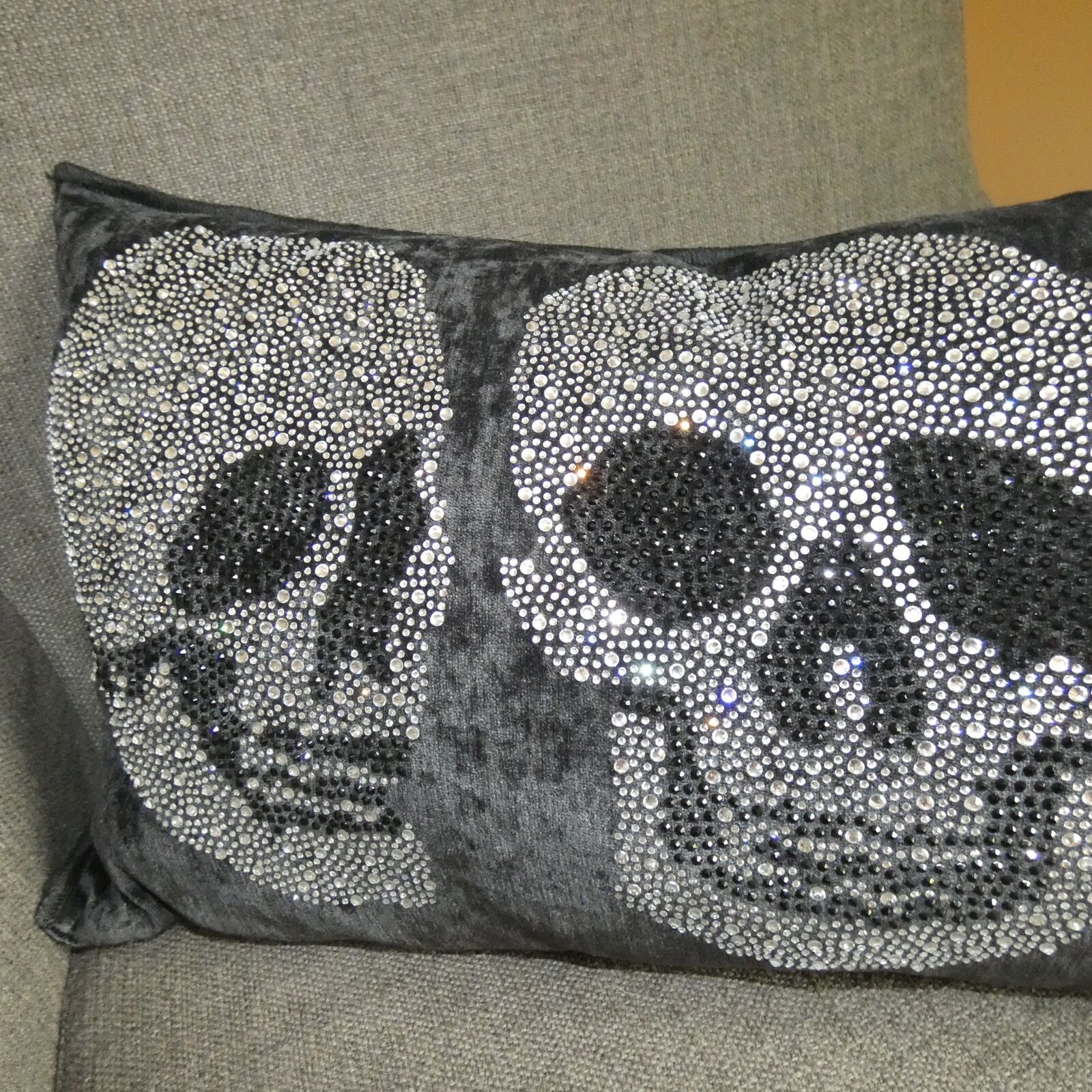 Crystal Skull Pillow - Black & Silver Halloween Decor