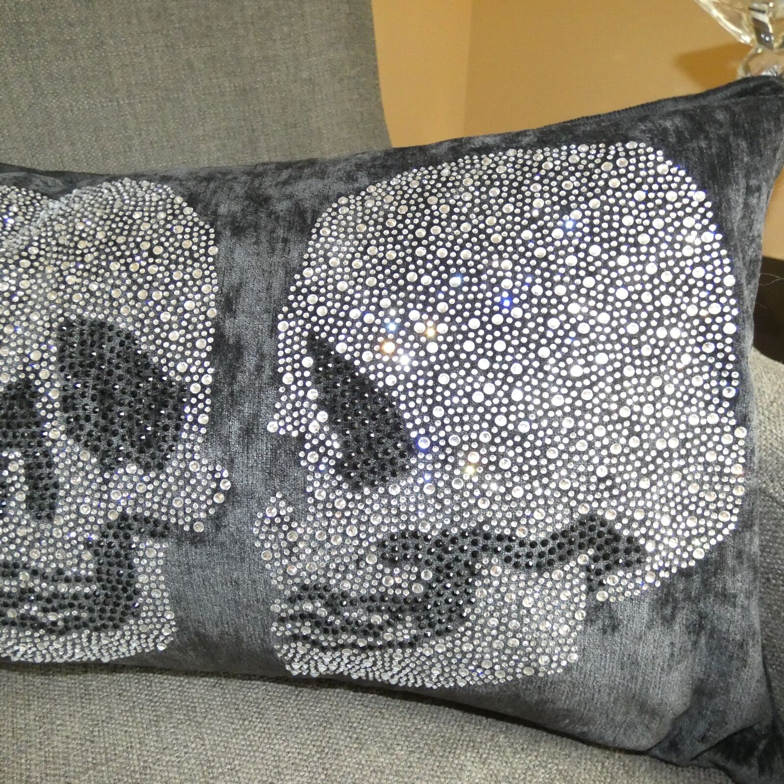 Crystal Skull Pillow - Black & Silver Halloween Decor