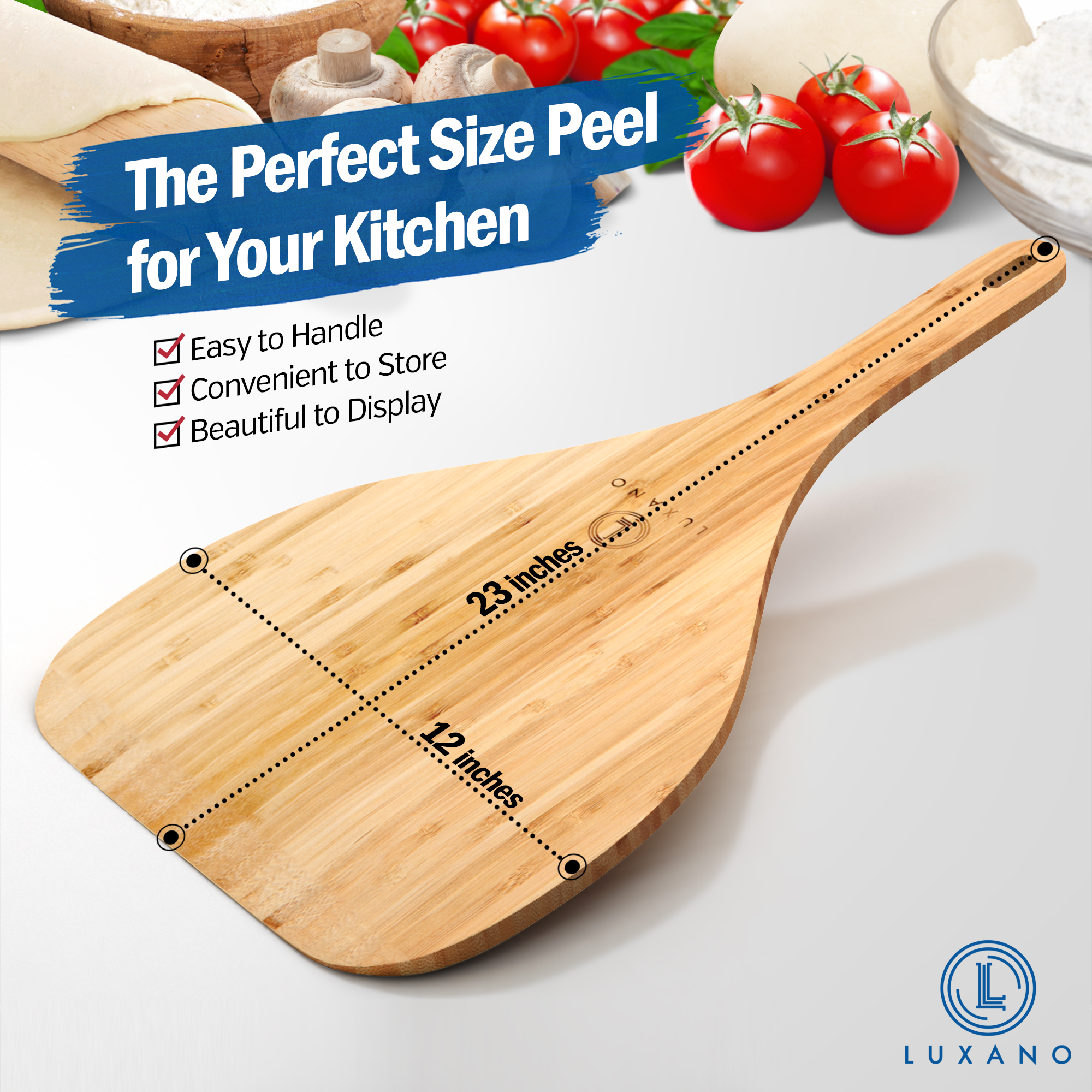 Luxano 12-Inch Wood Pizza Peel with Long Handle