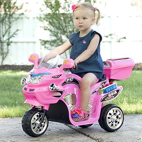 Pink Battery-Powered Kids' 3-Wheel Motorcycle Trike
