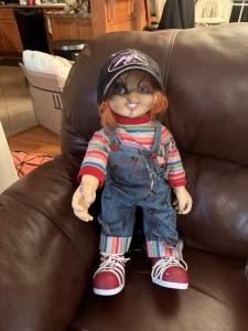 Horror Movie Replica Doll in Striped Outfit