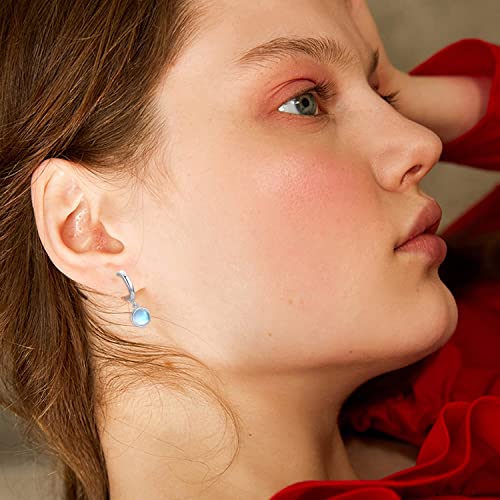 Moonstone Hoop Earrings S925 Sterling Silver Jewelry Gift