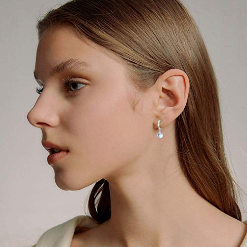 Moonstone Hoop Earrings S925 Sterling Silver Jewelry Gift