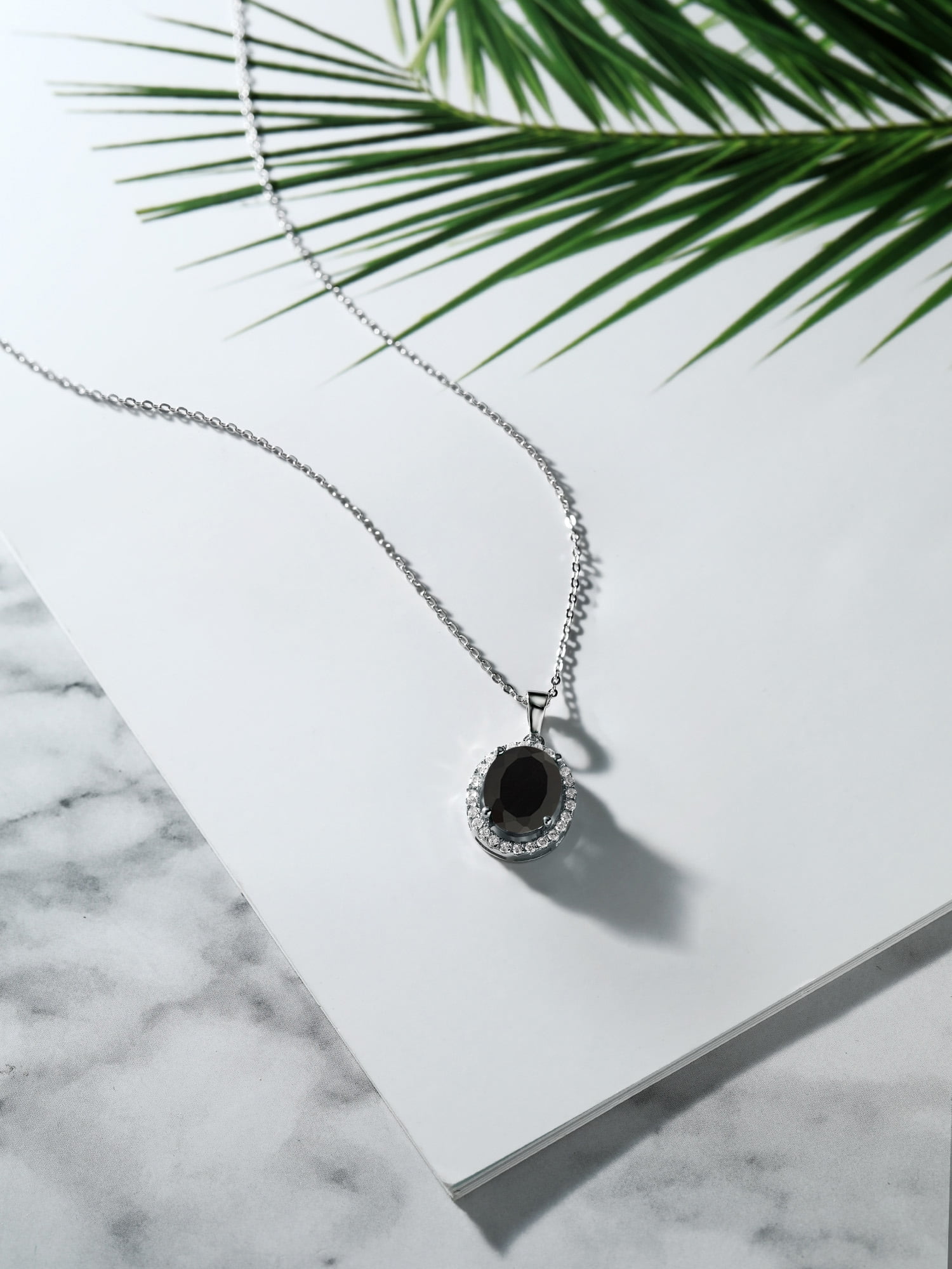 Black Onyx Sterling Silver Pendant Necklace for Women