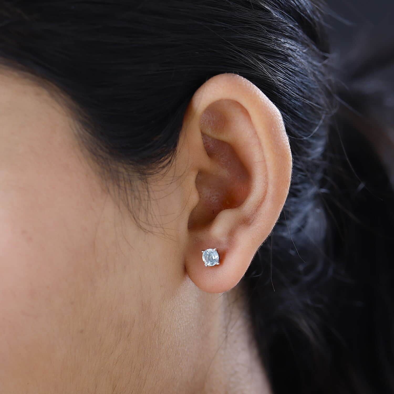Blue Aquamarine Stud Earrings - Birthday Gift for Women