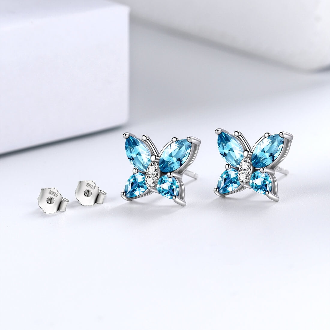 Aquamarine Zirconia Butterfly Earrings - March Birthstone Jewelry