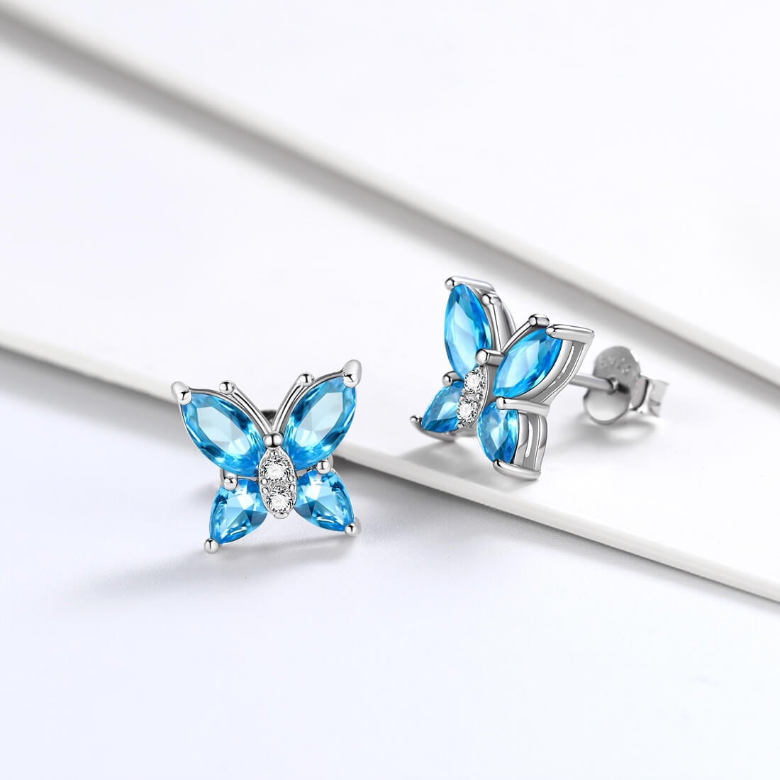 Aquamarine Zirconia Butterfly Earrings - March Birthstone Jewelry