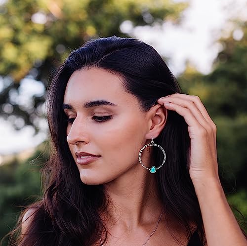 Turquoise Dangling Hoop Earrings Set Silver Cowgirl Vintage