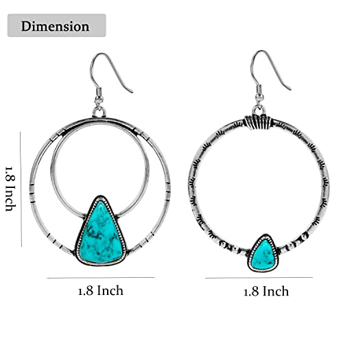 Turquoise Dangling Hoop Earrings Set Silver Cowgirl Vintage