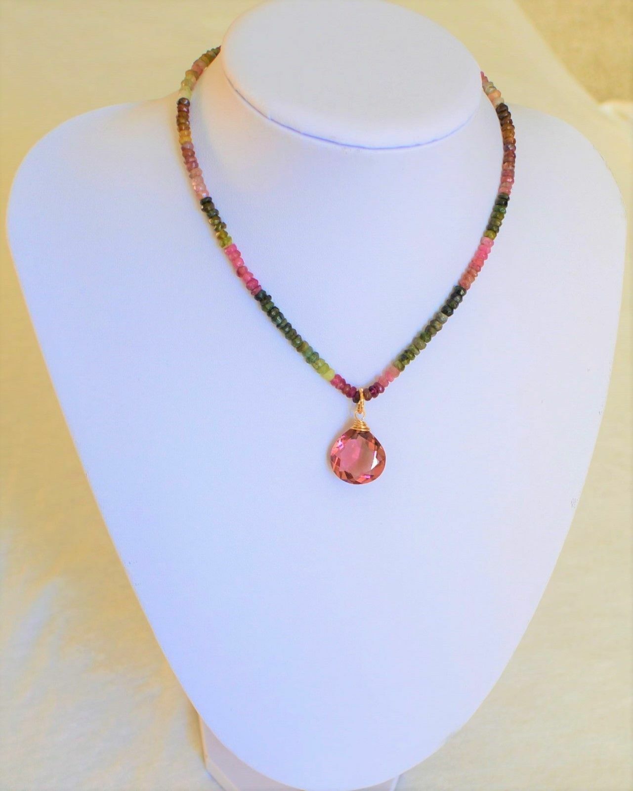 Natural Multicolored Tourmaline Yellow Gold Necklace