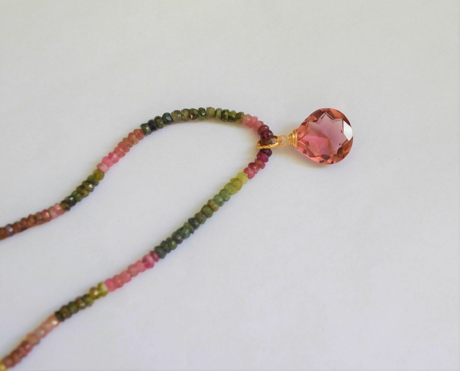 Natural Multicolored Tourmaline Yellow Gold Necklace