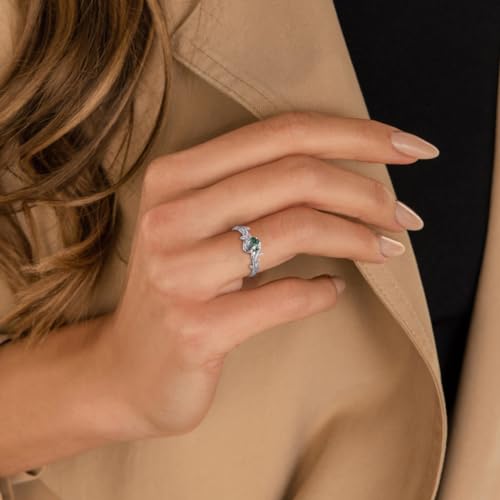 Natural Moss Agate Leaf Engagement Promise Ring for Women