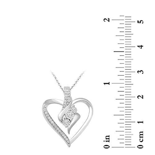 Silver Diamond 3 Stone Heart Pendant Necklace, 18" Gemstone