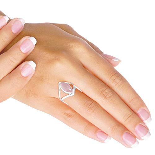 Pink Rose Quartz Sterling Silver Ring - Size 8