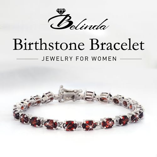 Belinda Jewelz - Garnet Gemstone Tennis Bracelet, 925 Silver