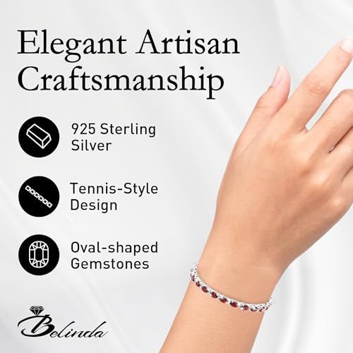 Belinda Jewelz - Garnet Gemstone Tennis Bracelet, 925 Silver