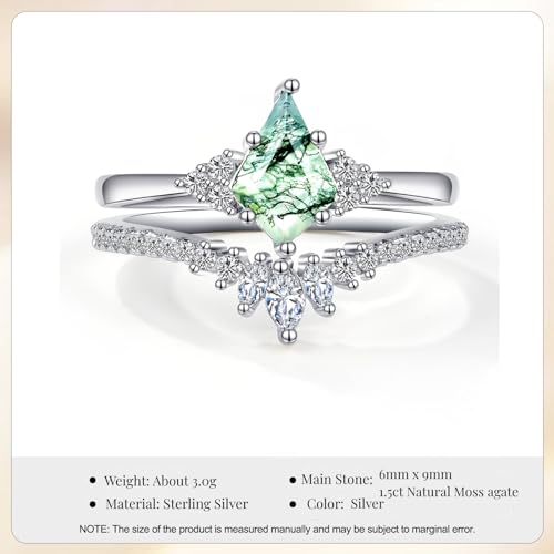 925 Sterling Silver Moss Agate Engagement Promise Ring