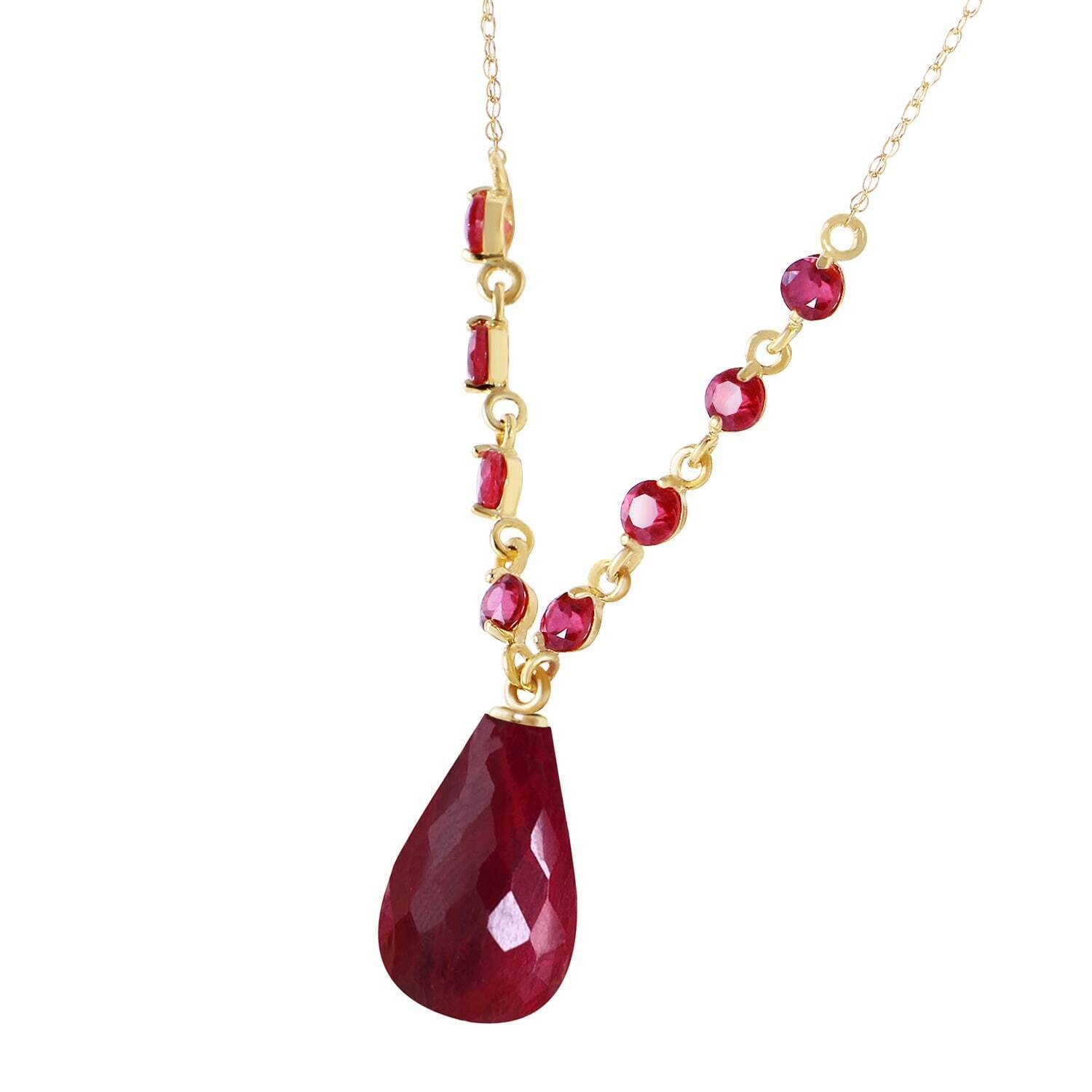 14K Yellow Gold Ruby Briolette Necklace 14-24